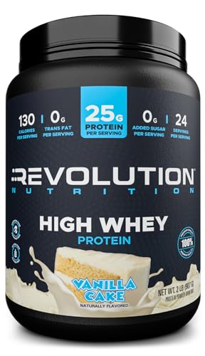 Revolution Nutrition, High Whey, Protein Powder 6LB, Whey Isolate, Gluten Free, Lean Muscle Mass for Men &amp; Women, 25g of Protein Per Scoop, 2.7kg, 73 Servings (Chocolate Cake, 6 Pound)
